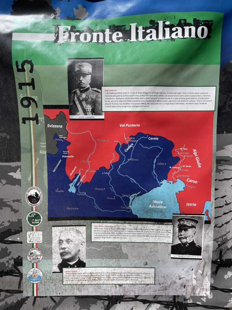 Pannelli illustrativi presenti al forte Corbin: in questo viene illustrato il fronte Italiano durante il Primo Conflitto Mondiale