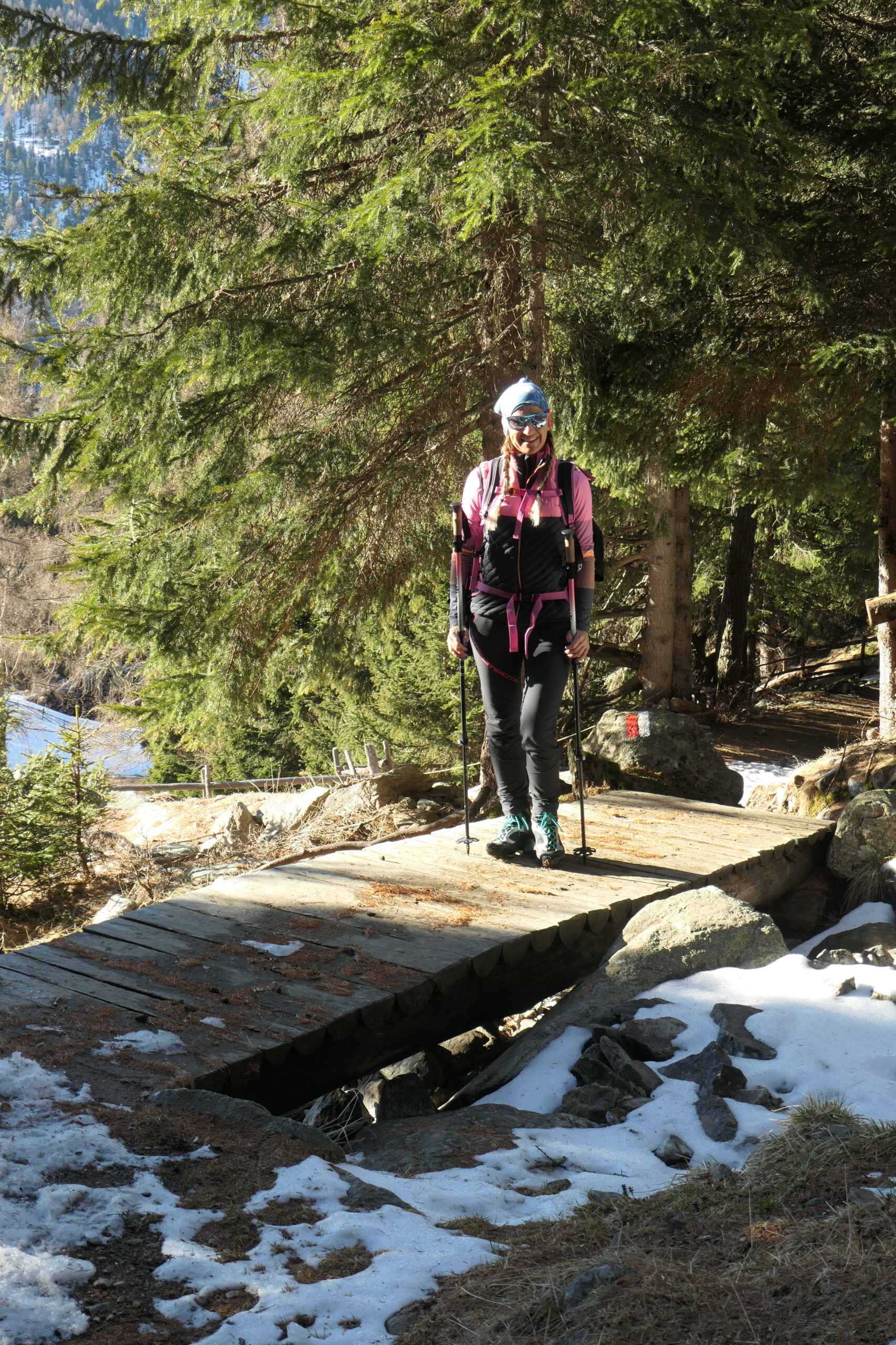 Lungo il sentiero sopra ad un ponticello di legno nel bosco